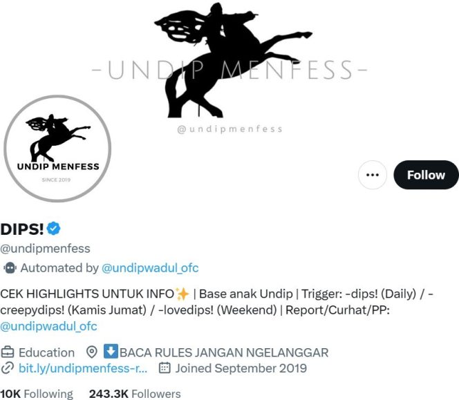 
					Akun Twitter Undip Menfess : Base Kampus Nomor Satu di Indonesia